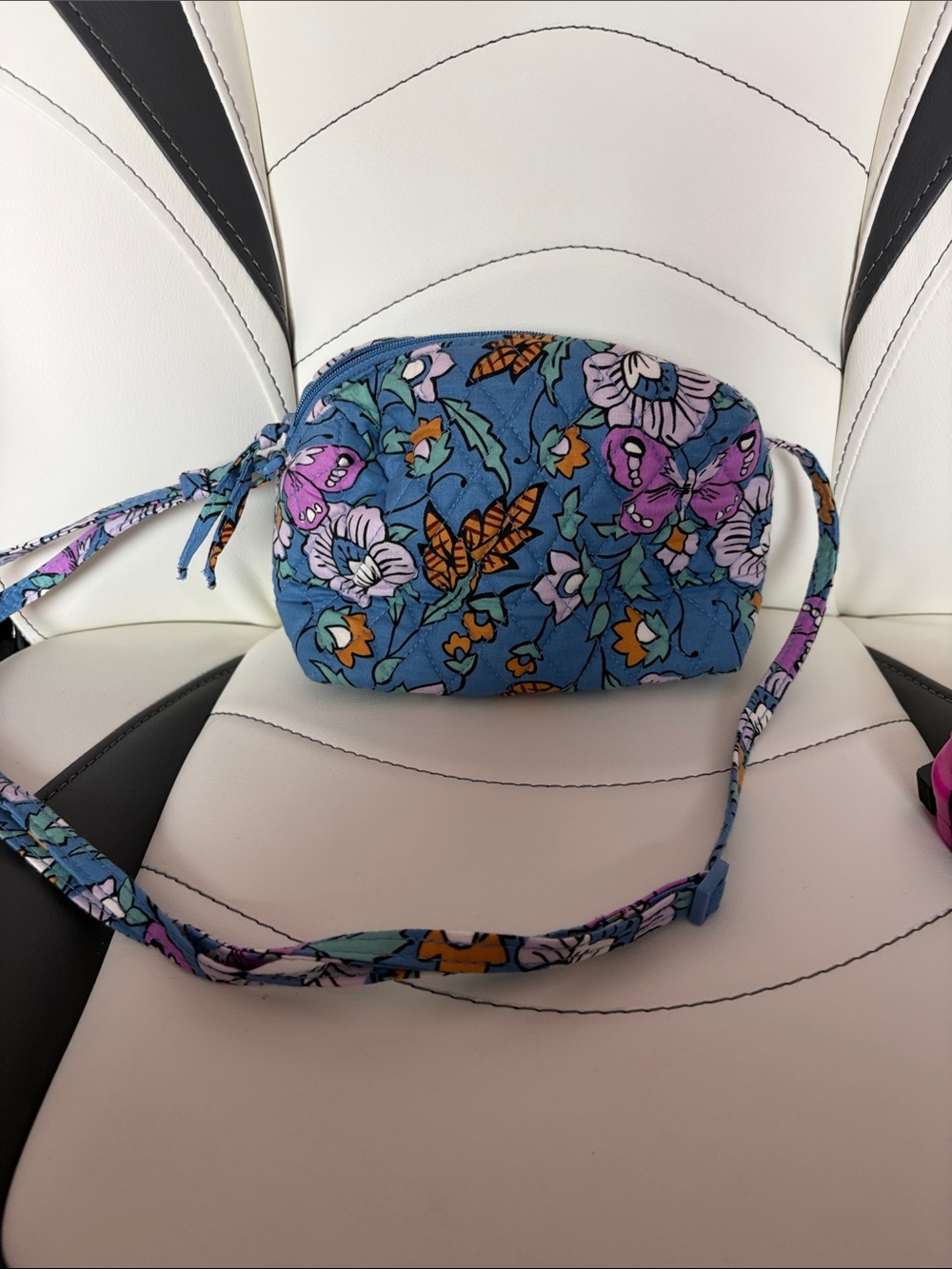 Vera Bradley Blue Floral Crossbody Bag with Purple & Orange Accents